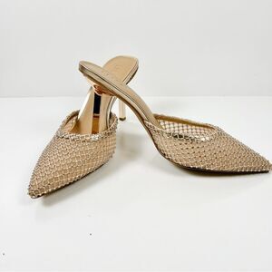 INC Emory Gold Mesh Rhinestone Detail Slide Stiletto Dress Heels NEW IN BOX 11M